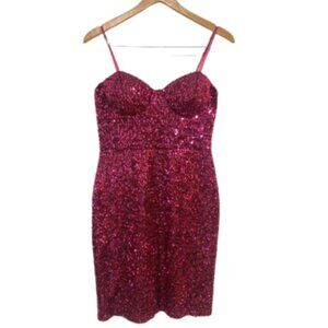 Charlotte Russe NWT sweetheart neckline full sequin fuschia mini dress size L